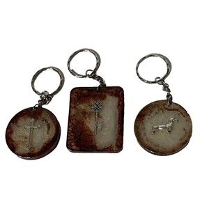 Key Chain Pendant Resin Crackled Effect Charms Layered In Resin New Lot Of 3